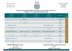 جدول الاختبارات النهائية الجزء العملي للفصل الدراسي الاول 1445هـ